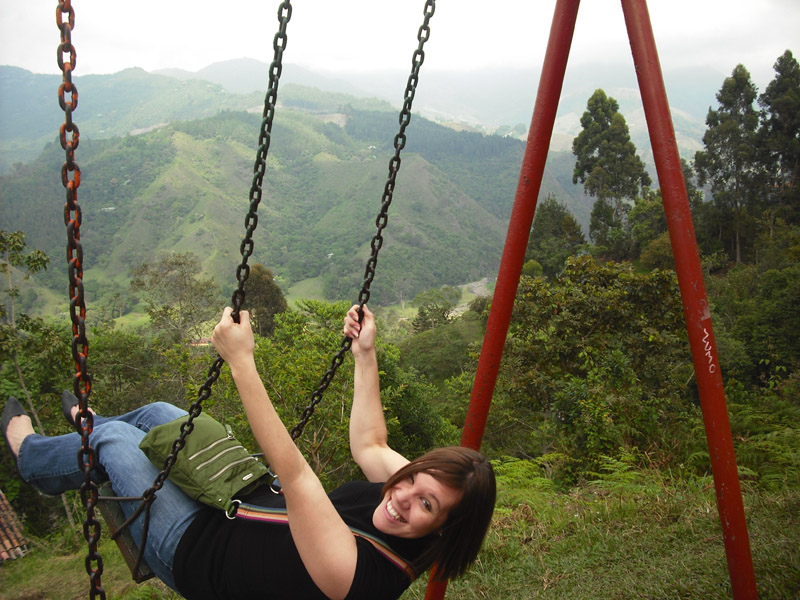 Swinging in Salento, a small town in the coffee region.