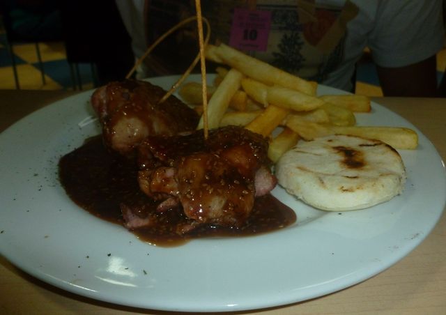 Grilled pork doused in some kind of soy-based sauce was a nice change of pace for a Colombian restaurant. 