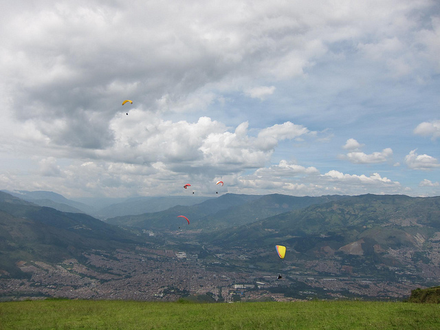 Paragliders in the skies above Bello, just north of Medellin