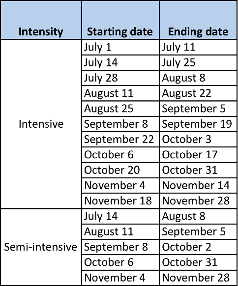 EAFIT’s 2014 Spanish class schedule