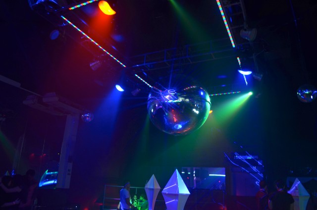 Giant disco ball in the center of the club.
