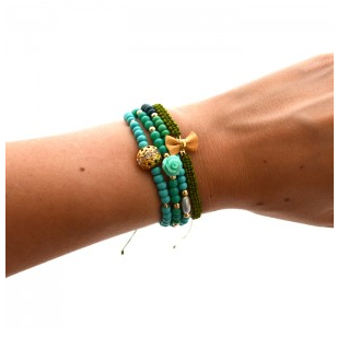 Set of 4 cute green bracelets. Delicate and feminine.