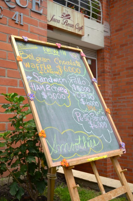 Chalkboard outside showing the daily specials