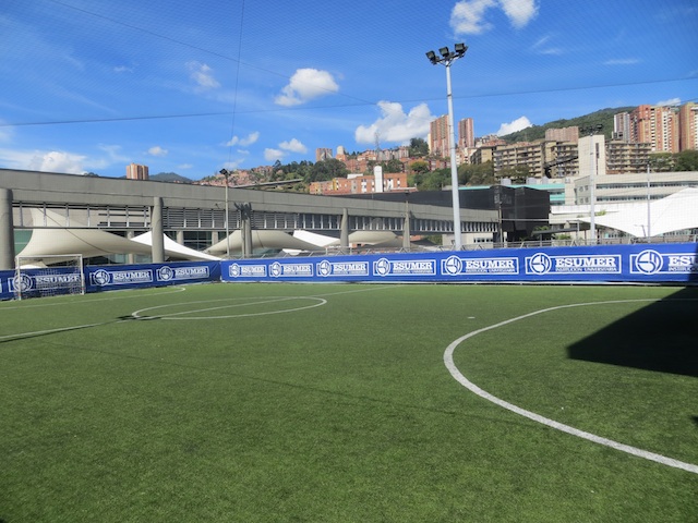 The soccer field on third floor of Premium Plaza