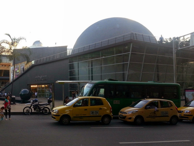 View of the planetarium's dome from the street.