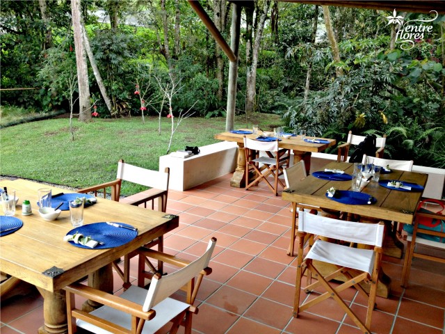 The dining area and hummingbird garden