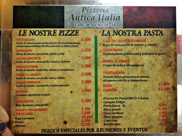 Menu Antica Italia Pizzeria