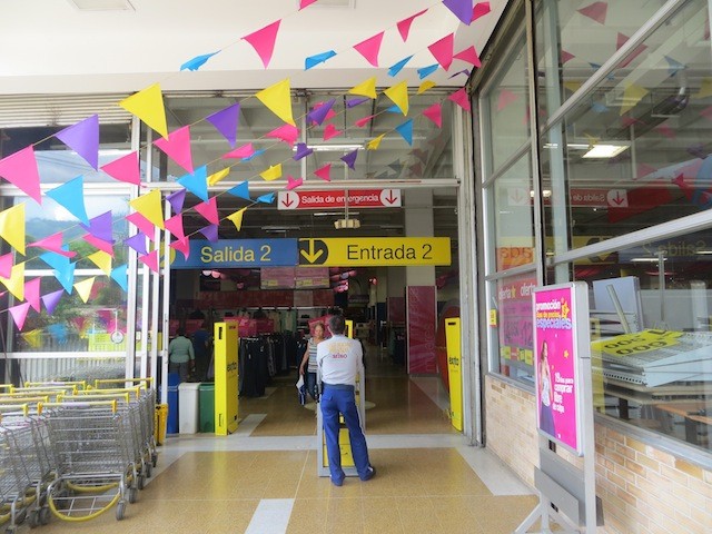 One of the entrances to the Exito supermarket 