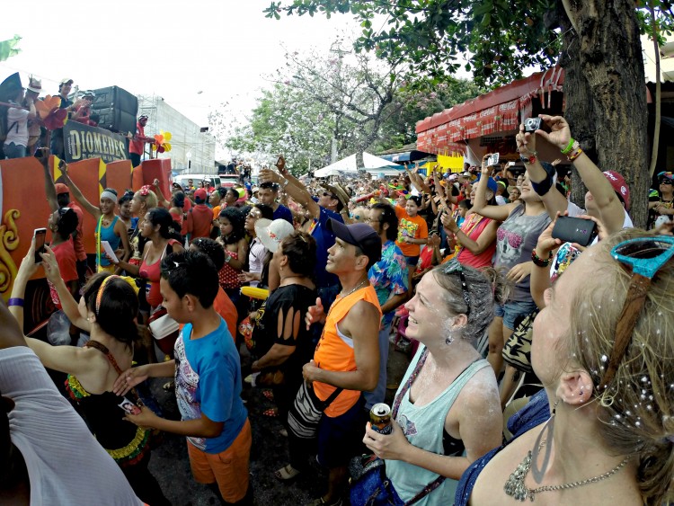 Foam flying at Carnaval de Barranquilla