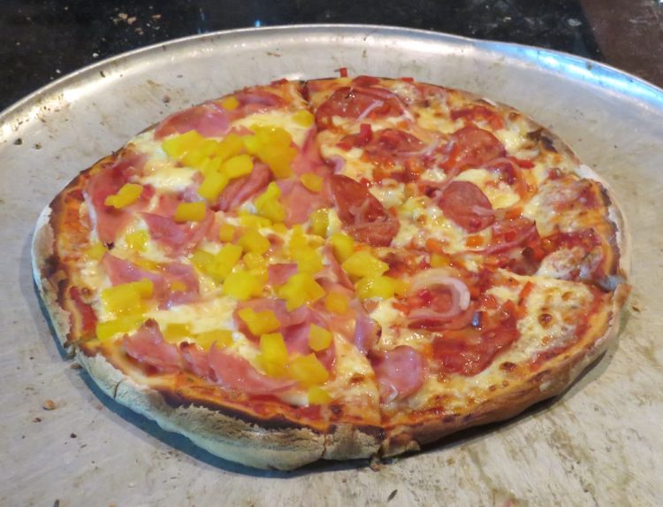 Half Hawaiian and half Pepperoni pizza