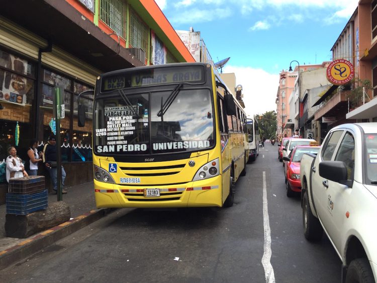 Buses in downtown San Jose, Costa Rica, photo by Arnold Reinhold