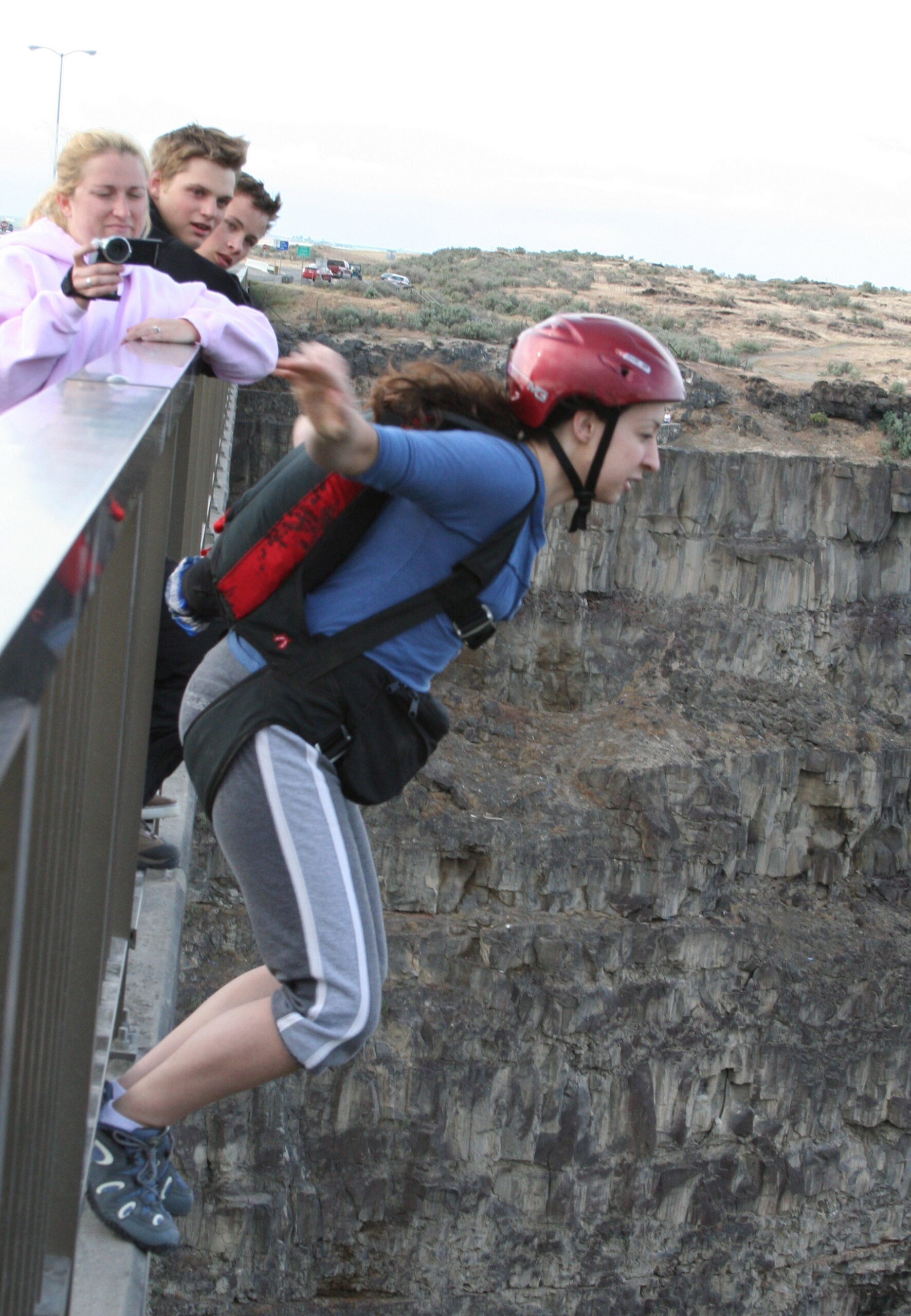 Holly BASE jumping from a bridge Holly BASE jumping from a bridge