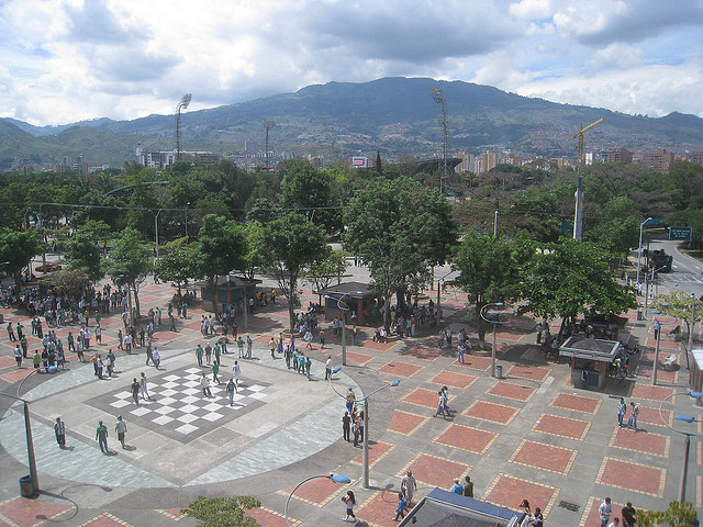 View toward the soccer stadium from the Estadio metro station