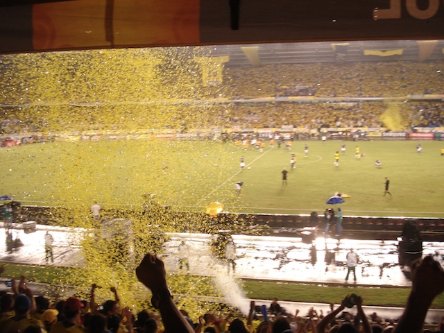 Post-game celebratory confetti after beating Ecuador 1-0