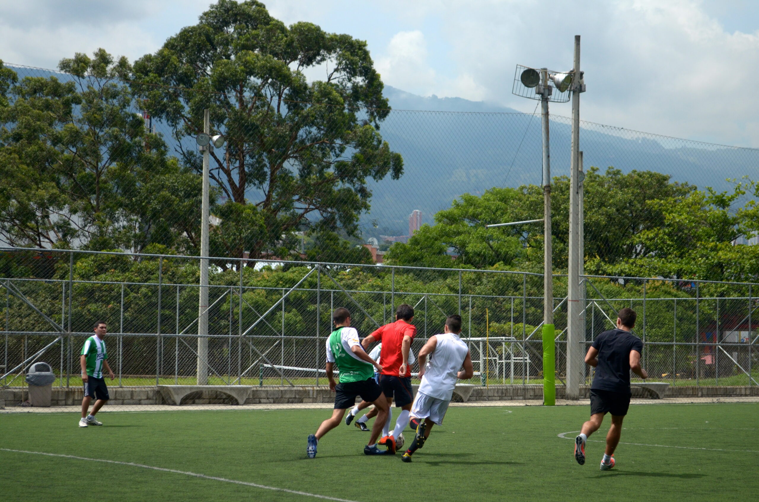 Students playing soccer between classes
