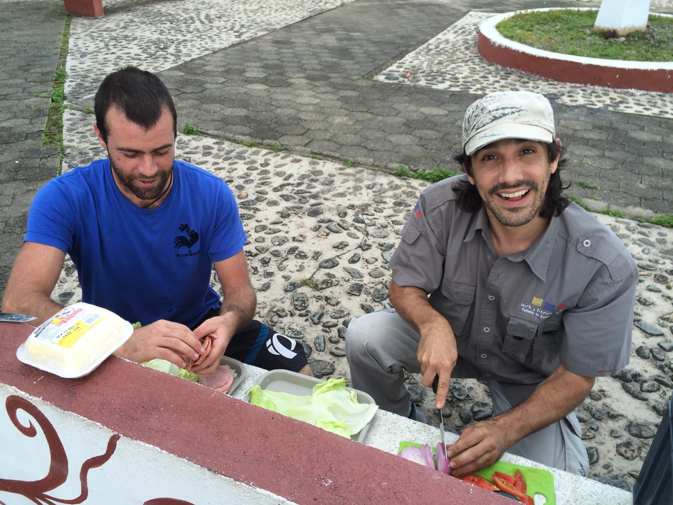 Guides prepping lunch on mountain biking tour.