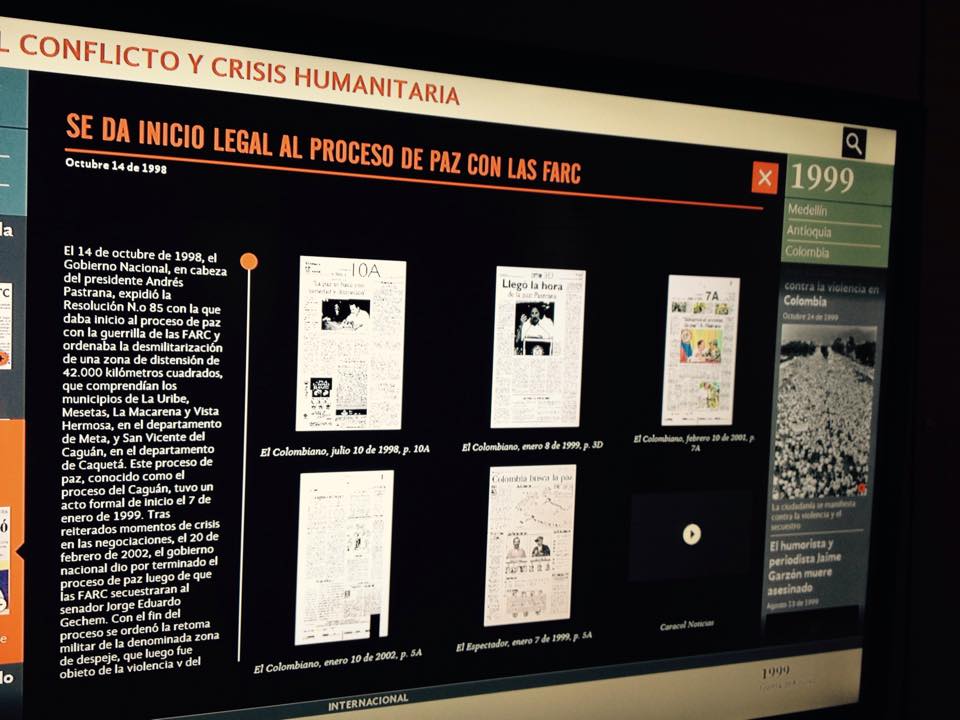 One of the interactive screens in the room, hosting overtime newspaper articles.