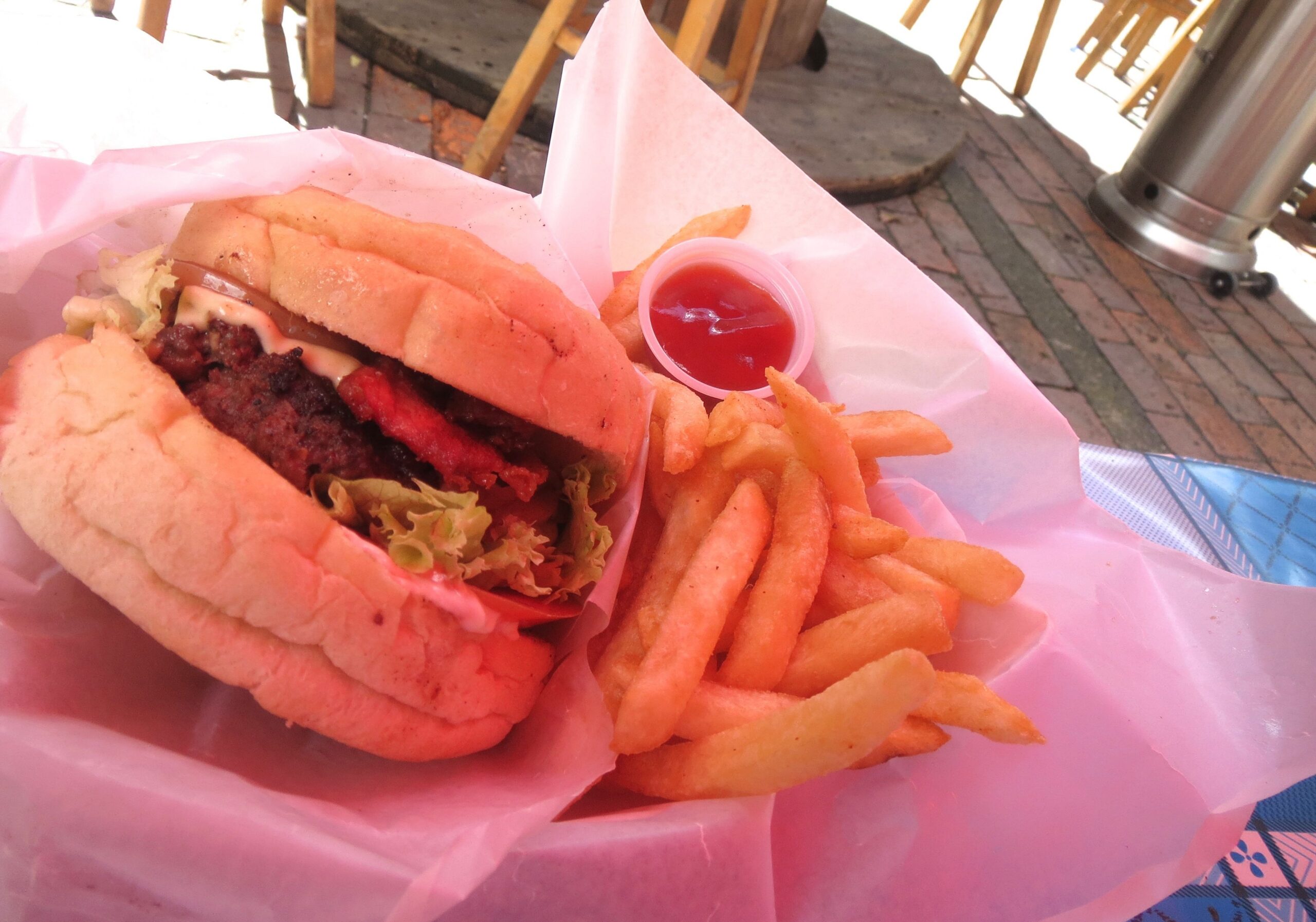 Always nice to find a burger cooked the right way. Thanks, Bacon Street. 