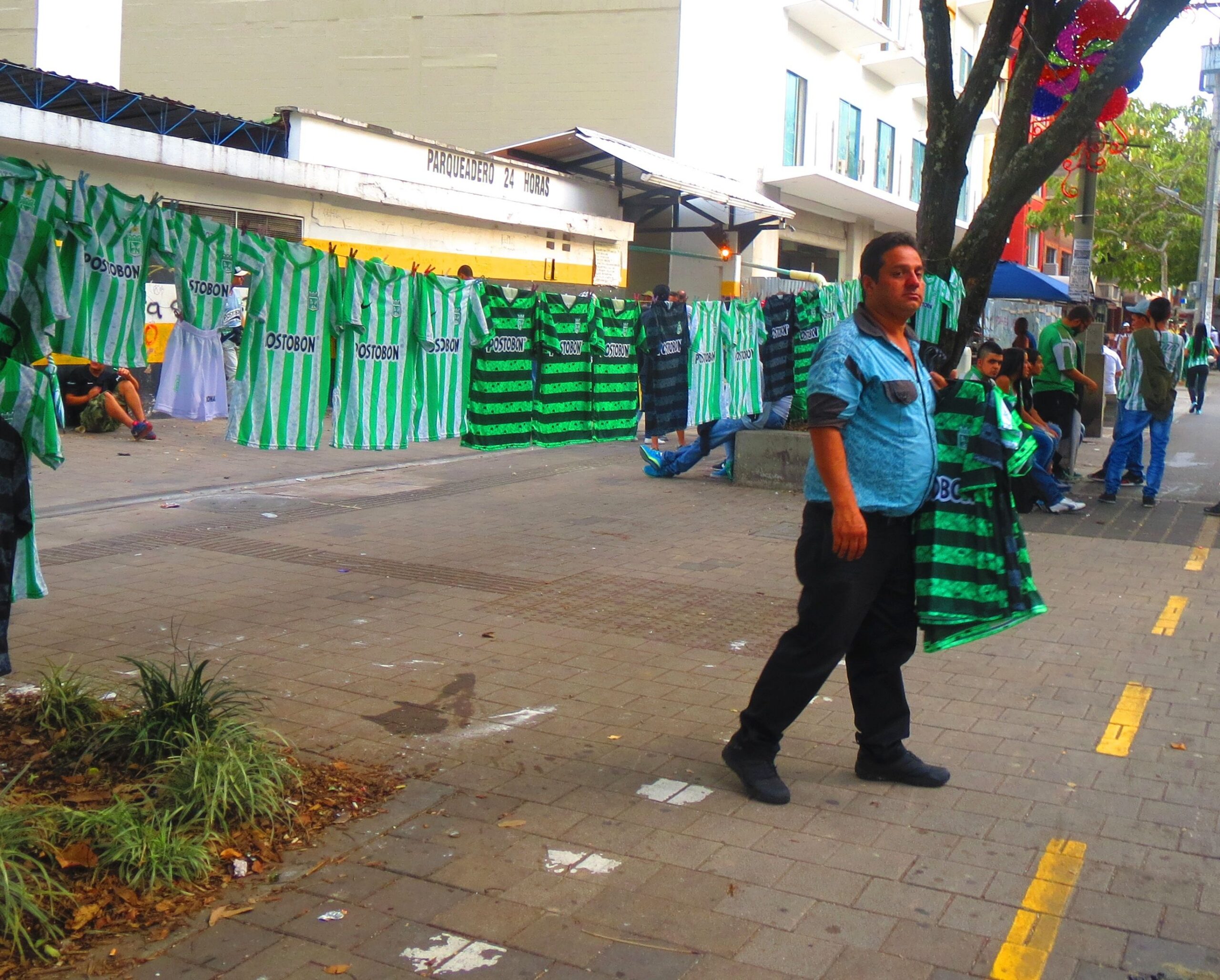 Nacional shirts A vendor prepares for a big crowd coming out to watch the game during the Sudamericana Final 2014.