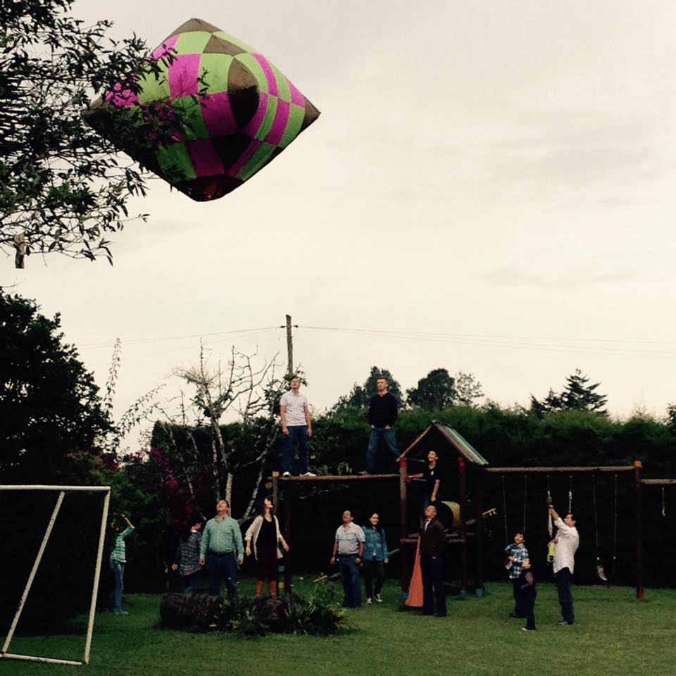 A part of the family launching sky lanterns