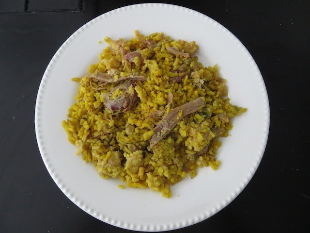 A Plate of Rice & Meat from Our Lechona