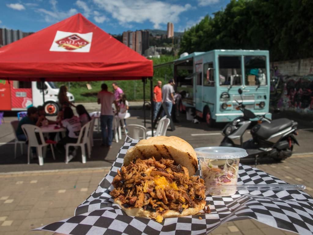 Pulled pork sandwich from El Camion Pit BBQ (blue truck)