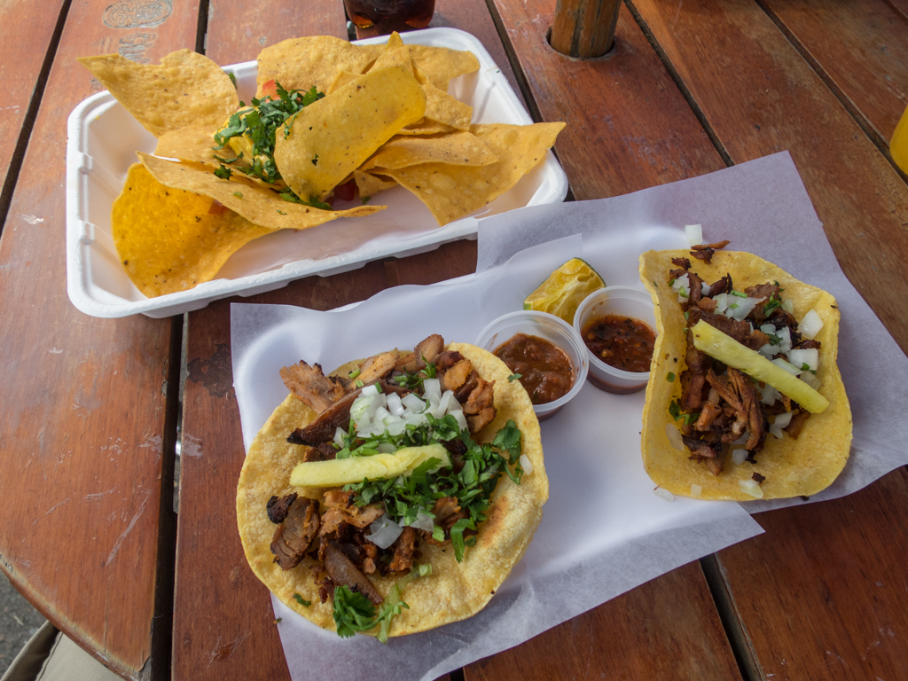 Pork tacos and nachos