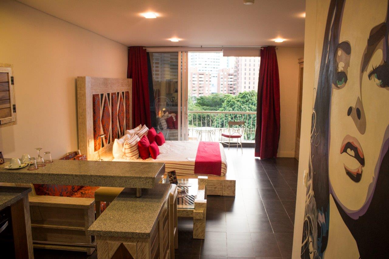 A room with a balcony