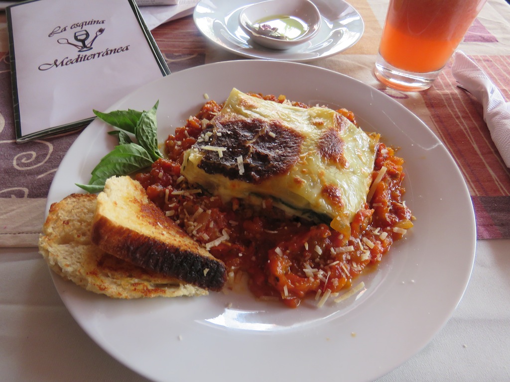 The lasagna at La Esquina Mediterránea
