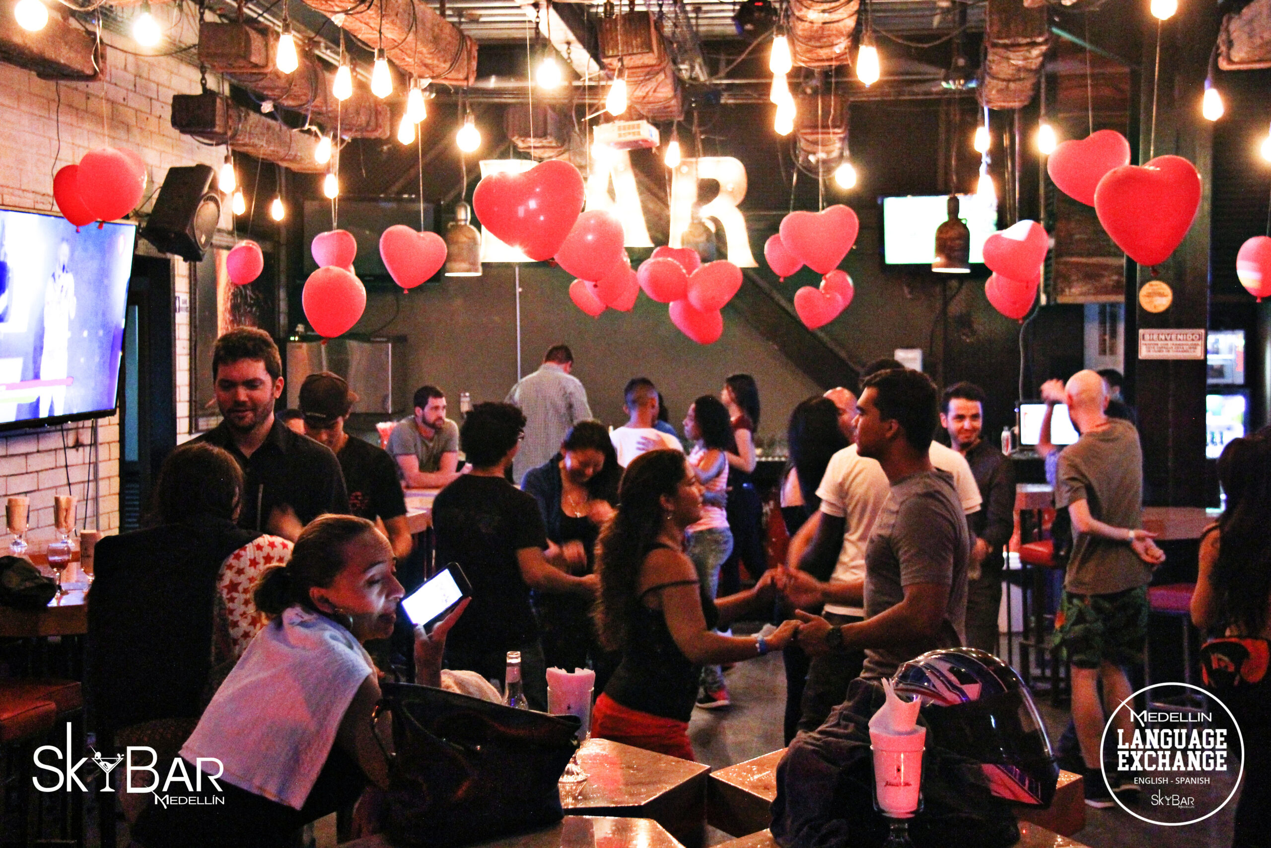 Practicing salsa at the Skybar language exchange night