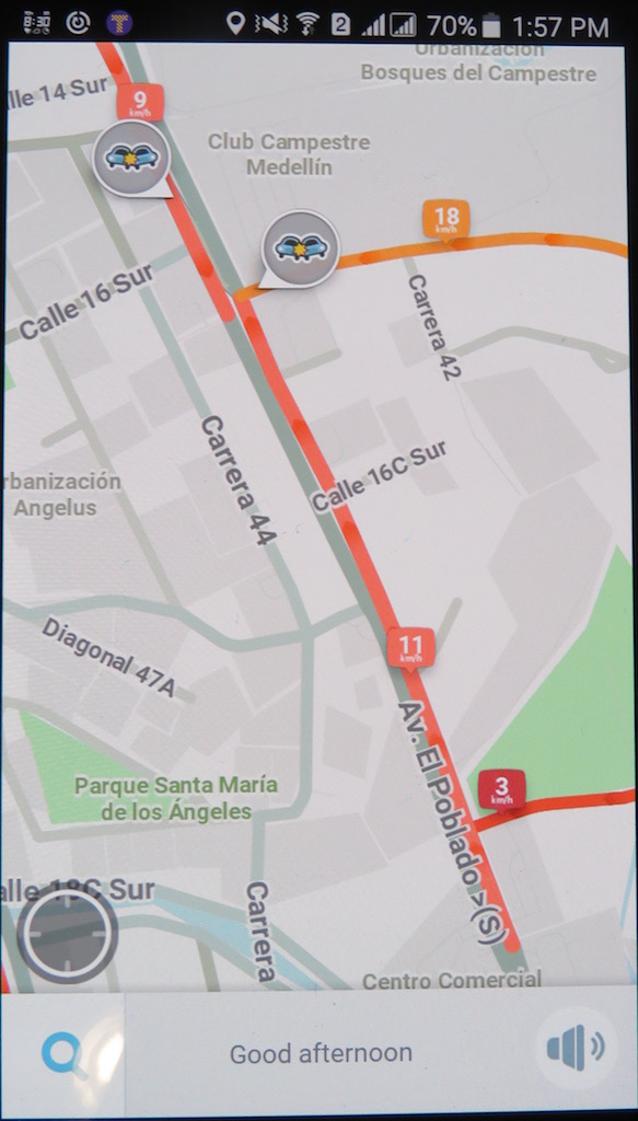Waze app showing problem on Av. El Poblado, which happens frequently on this road