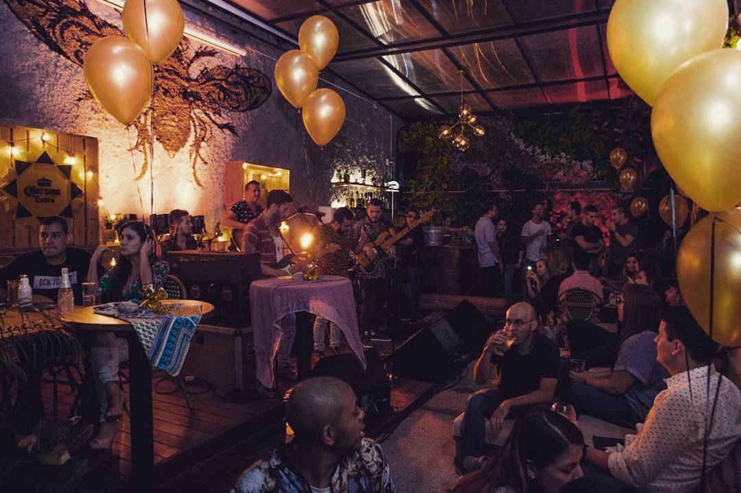 A lively crowd enjoying the Borneo patio