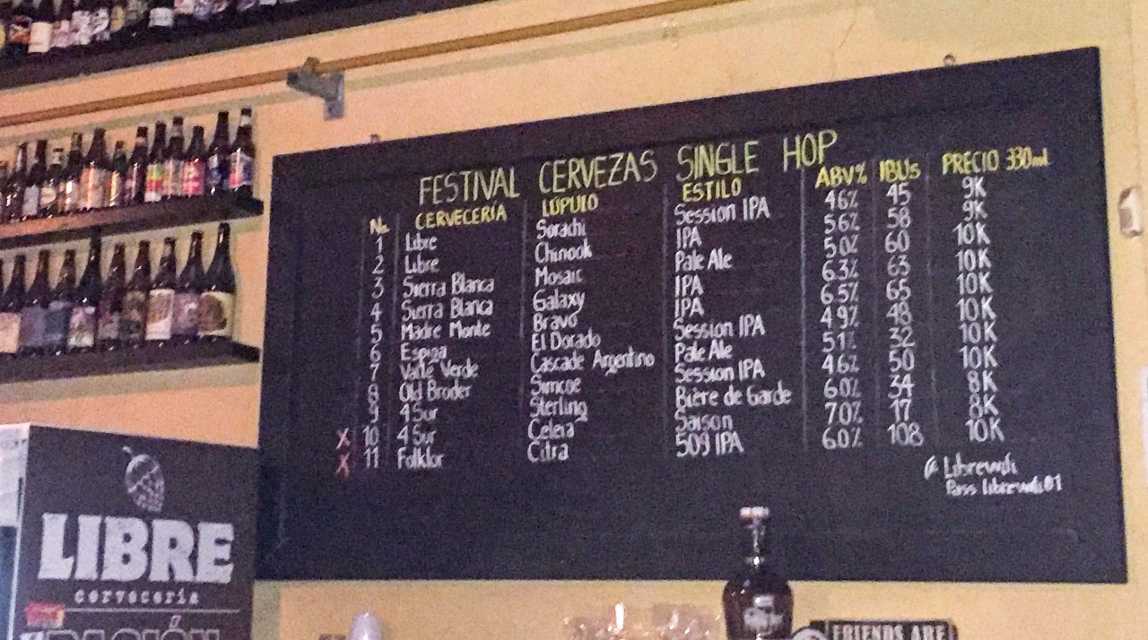 The menu at cerveceria libre