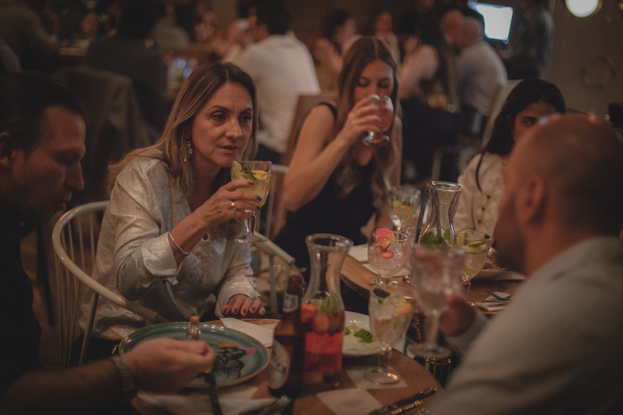 Diners enjoying their food and drinks