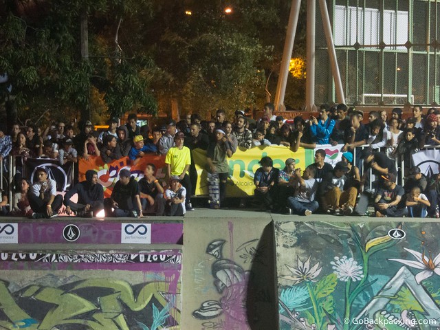 David Gonzalez (center) prepares to drop in for his next trick