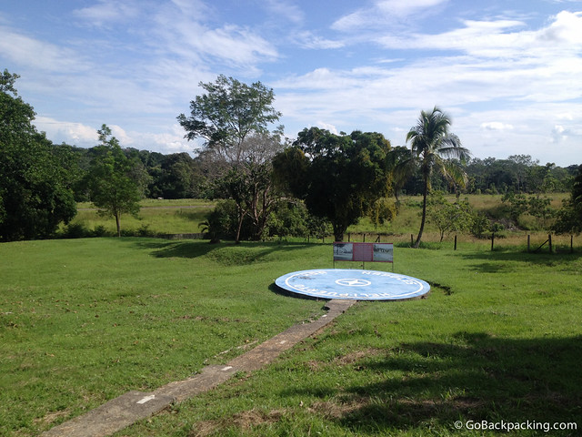 View of the helipad, and in the clearing behind it, a runway for planes