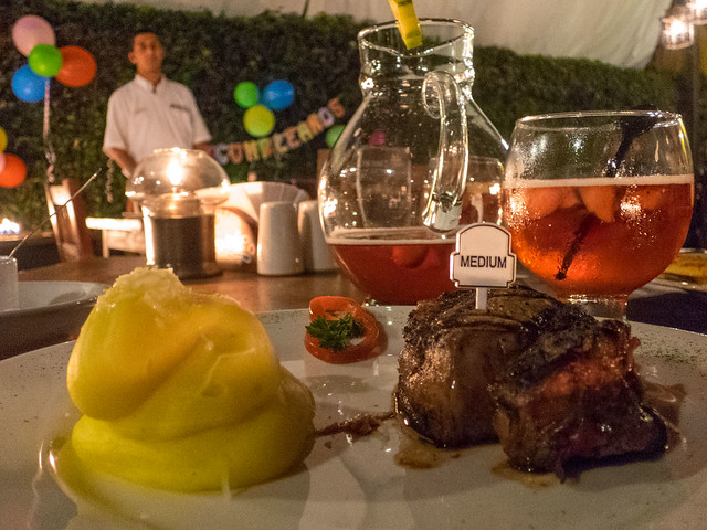 Tenderloin A perfectly cooked tenderloin, with a side of mashed potatoes