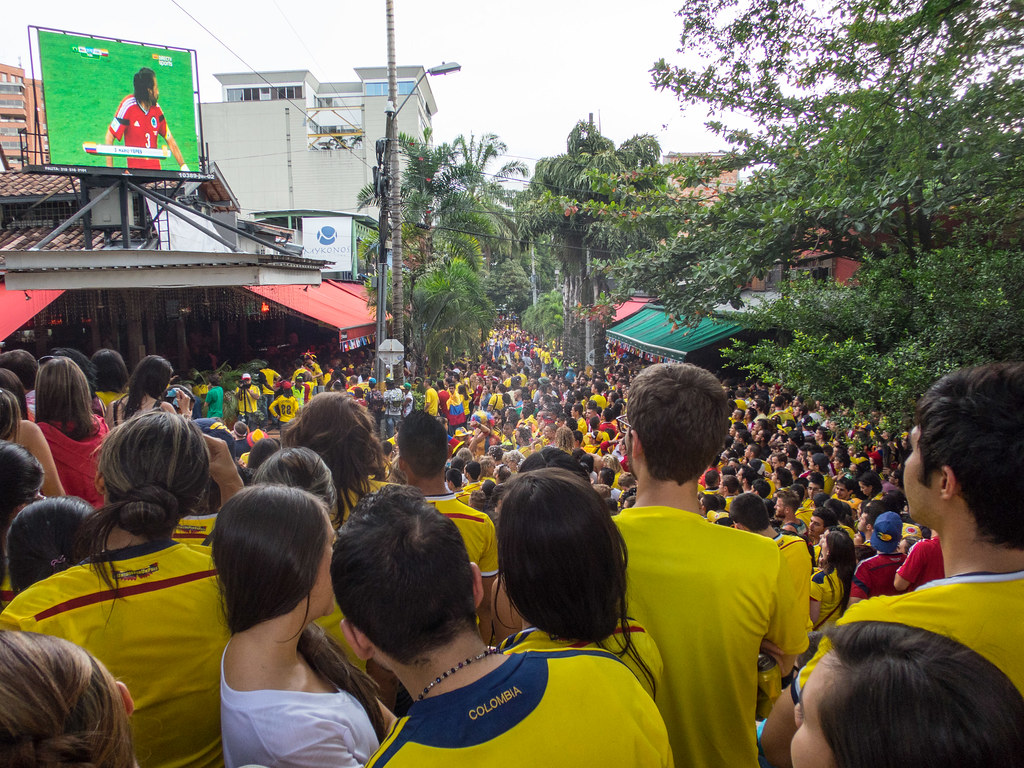 Thousands of people packed Parque Lleras and the surrounding bars and restaurants for what became a contentious match with Brazil