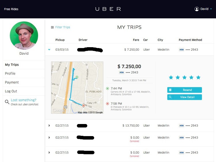 Uber ride history