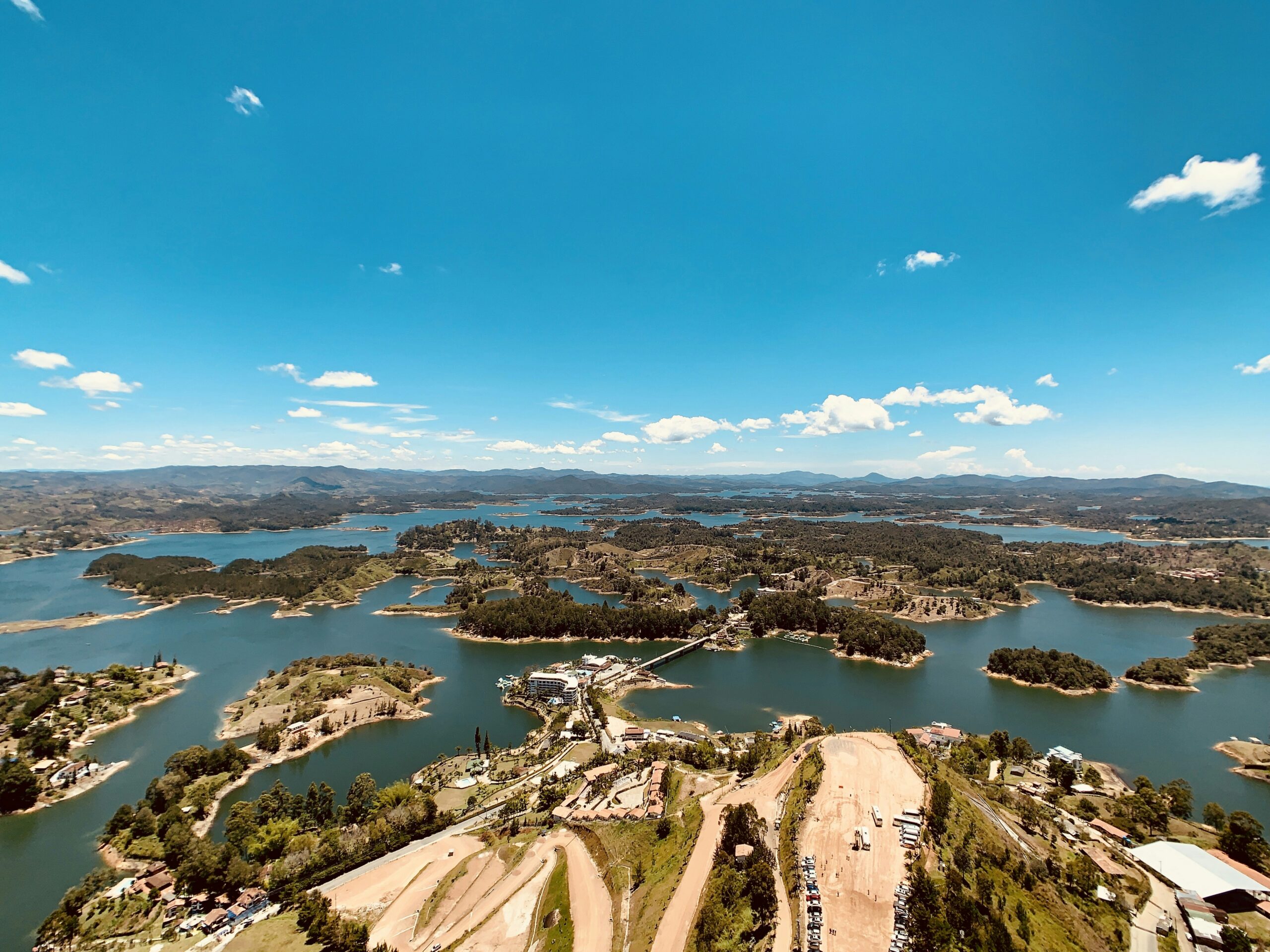 top view of islets under blue sky