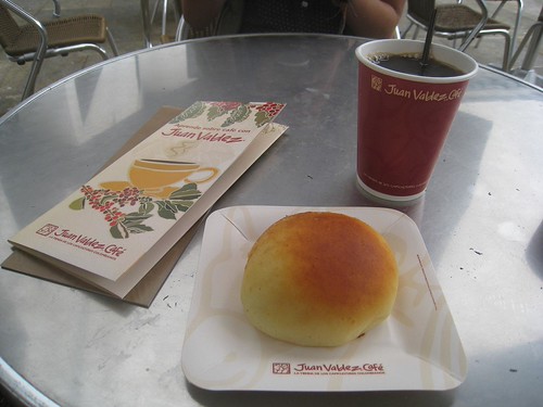 Enjoying coffee at a Juan Valdez cafe in Bogota