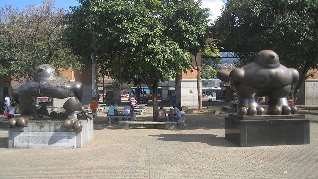 The author visits these famous Botero sculptures downtown, the left one having been blown apart by a bomb