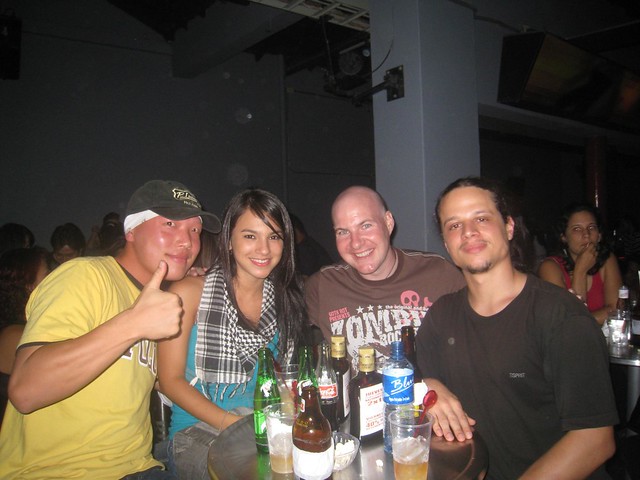 Roommates night out at Blue in Medellin. From right - Martin, me, and Maira. A friend of Martins is also pictured (yellow).