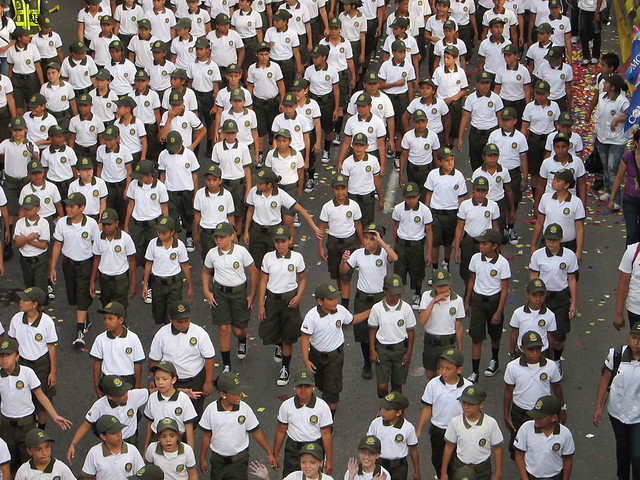 A large contingent of what appeared to be the Colombian vesion of the Boy Scouts.