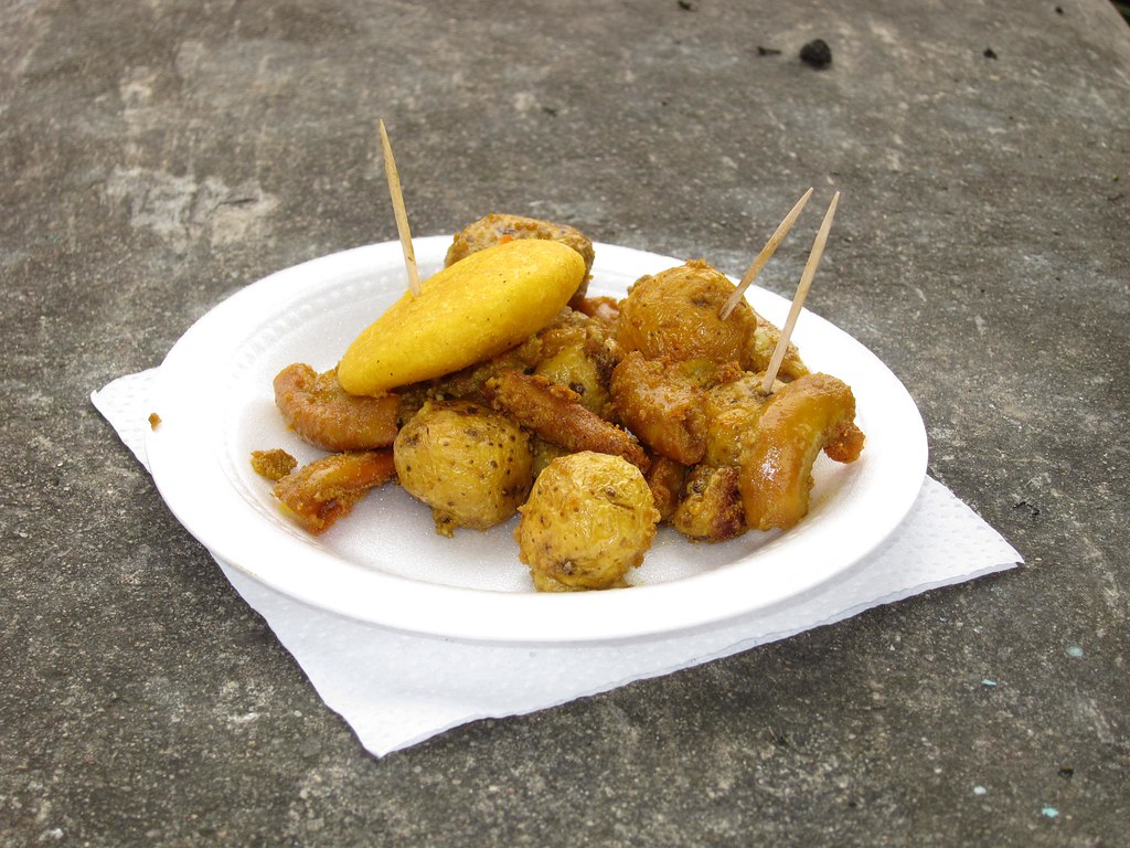 In Guatape, my friend Troy dared me to eat Chunchullo (intestines), a popular snack food.  I chewed and chewed, but couldn't swallow the intestinal bits.  I later learned that they hadn't been cooked long enough, which is why they had the consistency of rubber.  I didn't care for the taste either.