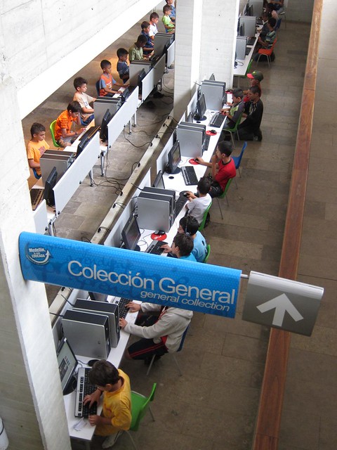 Kids making use of the free internet access