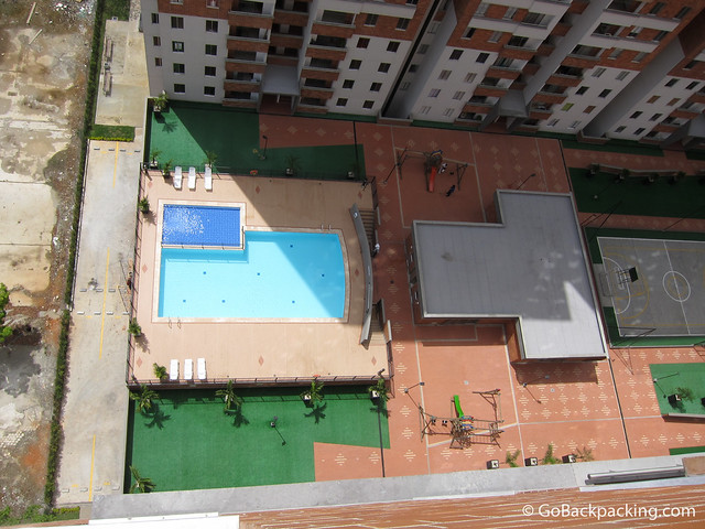 View down to the pool.