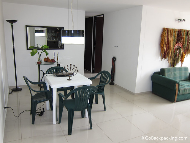 Dining area / my work space. The plastic table is temporary.