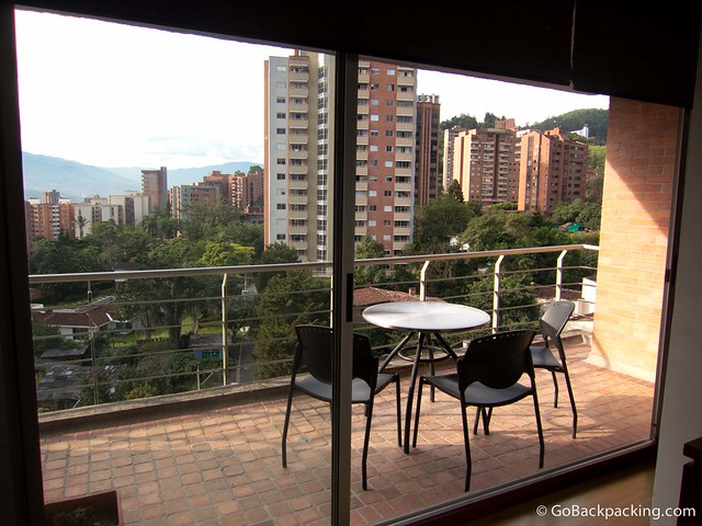 The large balcony of the first apartment I'm renting in Poblado