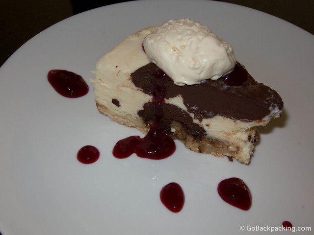 Chocolate pie with vanilla ice cream Chocolate pie with vanilla ice cream and raspberry sauce